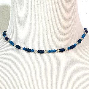 Handmade Blue Glass Seed Bead 16 Inch Boho Artisan Necklace
